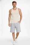 Erkek Fitilli Atlet Sıfır Yaka Slim Fit Arka Baskılı Spor Atlet - Krem