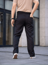 Erkek Keten Cepli Çıma Dikişli Jogger Buggy Pantalon Rahat Kalıp - Siyah