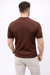 Erkek Kısa Kol Fitilli Triko T-Shirt Yazlık Hakim Yaka Tişört - Kahverengi