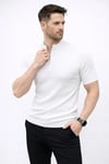 Erkek Kısa Kol Fitilli Triko T-Shirt Yazlık Hakim Yaka Tişört - Beyaz