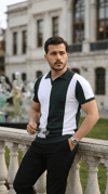 Erkek Kısa Kollu Polo Yakalı Blok Desenli Triko Bluz