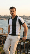 Erkek Kısa Kollu Polo Yakalı Blok Desenli Triko Bluz