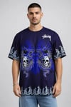 Erkek Lacivert Oversize Tişört Dragon - Kuru Kafa Baskılı Bisiklet Yaka Streetwear T-Shirt - Lacivert