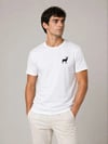 Erkek Minimal Geyik Logolu Tişört Bisiklet Yaka Kısa Kol Yazlık T-Shirt - Beyaz