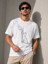 Erkek Minimal Kedi Çizim Baskılı Tişört Kısa Kol Yazlık T-Shirt - Beyaz