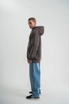 Erkek Nakış İşlemeli Kapşonlu Antrasit Sweatshirt Üç İplik Double Oversize- Füme