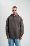 Erkek Nakış İşlemeli Kapşonlu Antrasit Sweatshirt Üç İplik Double Oversize- Füme