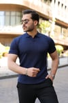 Erkek Örgü Desen Yakalı Kısa Kollu Triko Tişört