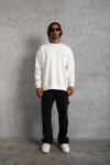 Erkek Oversize Sweatshirt – Beyaz Renk  Ön Ve Sırt Baskılı, Üç İplik İçi Pamuklu Kumaş, Rahat Kalıp, Ribanalı Kışlık Sweat  Winagain Polizei Serisi - Beyaz