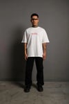 Erkek Oversize Tişört – Beyaz 24/1 Penye Kumaş, Bisiklet Yaka, Ön - Arka Baskılı, Streetwear Tarzı Rahat Büyük Kalıp T-Shirt- Beyaz
