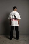 Erkek Oversize Tişört – Beyaz 24/1 Penye Kumaş, Bisiklet Yaka, Ön - Arka Baskılı, Streetwear Tarzı Rahat Büyük Kalıp T-Shirt- Beyaz
