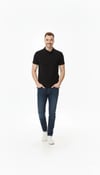 Erkek Pike Kumaş Düğmeli Yaka Regular Fit Günlük Kısa Kol Tişört T-shirt - Siyah
