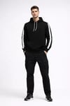 Erkek Şeritli Kapüşonlu Sweatshirt Oversize 3 Iplik Pamuklu - Siyah