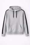 Erkek Şeritli Kapüşonlu Sweatshirt Oversize 3 Iplik Pamuklu - Gri