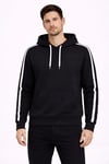 Erkek Şeritli Kapüşonlu Sweatshirt Oversize 3 Iplik Pamuklu - Siyah