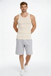 Erkek Spor Fitilli Atlet 2li Set Siyah Ve Bej Slim Fit Kaşkorse Arka Baskılı Spor Atlet