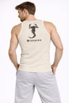 Erkek Spor Fitilli Atlet 2li Set Siyah Ve Bej Slim Fit Kaşkorse Arka Baskılı Spor Atlet