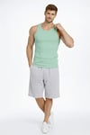 Erkek Spor Fitilli Atlet 2li Set Siyah Ve Mint Yeşili Slim Fit Kaşkorse Arka Baskılı Spor Atlet