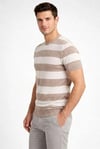 Erkek T-shirt Çizgili Triko Dokuma Bisiklet Yaka Tişört - Bej