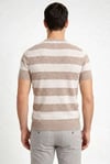 Erkek T-shirt Çizgili Triko Dokuma Bisiklet Yaka Tişört - Bej