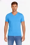 Erkek T-Shirt V Yaka Slim Fit Dar Kesim Likralı Tişört Günlük Basic Body - Açık Mavi