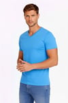 Erkek T-Shirt V Yaka Slim Fit Dar Kesim Likralı Tişört Günlük Basic Body - Açık Mavi