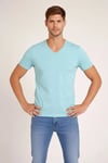 Erkek T-Shirt V Yaka Slim Fit Dar Kesim Likralı Tişört Günlük Basic Body - Turkuvaz