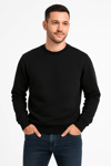 Erkek Üç İplik Düz Bisiklet Yaka SweatShirt - Siyah