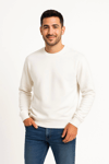 Erkek Üç İplik Düz Bisiklet Yaka SweatShirt - Beyaz