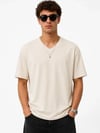 Erkek V Yaka Basic Tişört Kısa Kol Yazlık Regular Fit T-Shirt - Bej