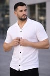 Erkek Waffle Dokuma Açık Yakalı Düğmeli Regular Kalıp 2’li Gömlek Seti - Beyaz - Gri