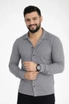 Erkek Waffle Kumaş Uzun Kollu Düğmeli Açık Yaka Regular Fit Gömlek - Füme
