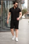 Erkek Yakalı Fermuarlı T-shirt şort Ikili Takım