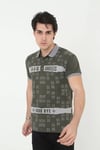 Erkek Yakalı Slim Fit Baskılı T-Shirt - Haki