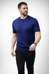 Erkek Yazlık Triko Dokuma Tişört Kısa Kol Bisiklet Yaka Örgü Desenli T-Shirt - Lacivert