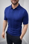 Erkek Yazlık Triko Dokuma Tişört Kısa Kol Polo Yaka T-Shirt - Lacivert