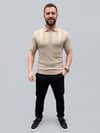 Erkek Yazlık Triko Dokuma Tişört Kısa Kol Polo Yaka T-Shirt - Bej