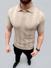 Erkek Yazlık Triko Dokuma Tişört Kısa Kol Polo Yaka T-Shirt - Bej