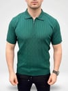 Erkek Yazlık Triko Saç Örgü Tişört Kısa Kol Polo Yaka Fermuarlı T-Shirt - Haki