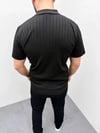 Erkek Yazlık Triko Saç Örgü Tişört Kısa Kol Polo Yaka Fermuarlı T-Shirt - Siyah