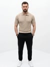 Erkek Yazlık Triko Saç Örgü Tişört Kısa Kol Polo Yaka Fermuarlı T-Shirt - Bej