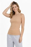 Fitilli Atlet Sıfır Yaka Slim Fit Arka Baskılı Spor Atlet - Bej