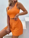 Kadın Askılı Yuvarlak Yakalı Burgu Krop Ve Bluz Short Ikili Takım