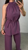 Kadın Halter Yaka Beli Kuşak Detaylı Ikili Takım
