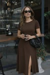 Kadın Kısa Kollu Bisiklet Yaka Derin Yırtmaç Detay Viskon Elbise