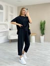 Kadın Kısa Kollu Bisiklet Yaka Viskon Iki Iplik Bluz Ve Pantolon Ikili Takım