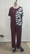 Kadın Kısa Kollu Bisiklet Yaka Zebra Desen Bluz Ve Pantolon Ikili Takım