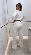 Kadın Uzun Kollu Bisiklet Yaka Desenli Iki Iplik şardonlu Bluz Ve Pantolon Ikili Takım