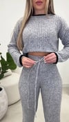 Kadın Uzun Kollu Bisiklet Yaka Kısa Trıko Bluz Ve Pantolon Ikili Takım