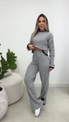 Kadın Uzun Kollu Bisiklet Yaka Kısa Trıko Bluz Ve Pantolon Ikili Takım